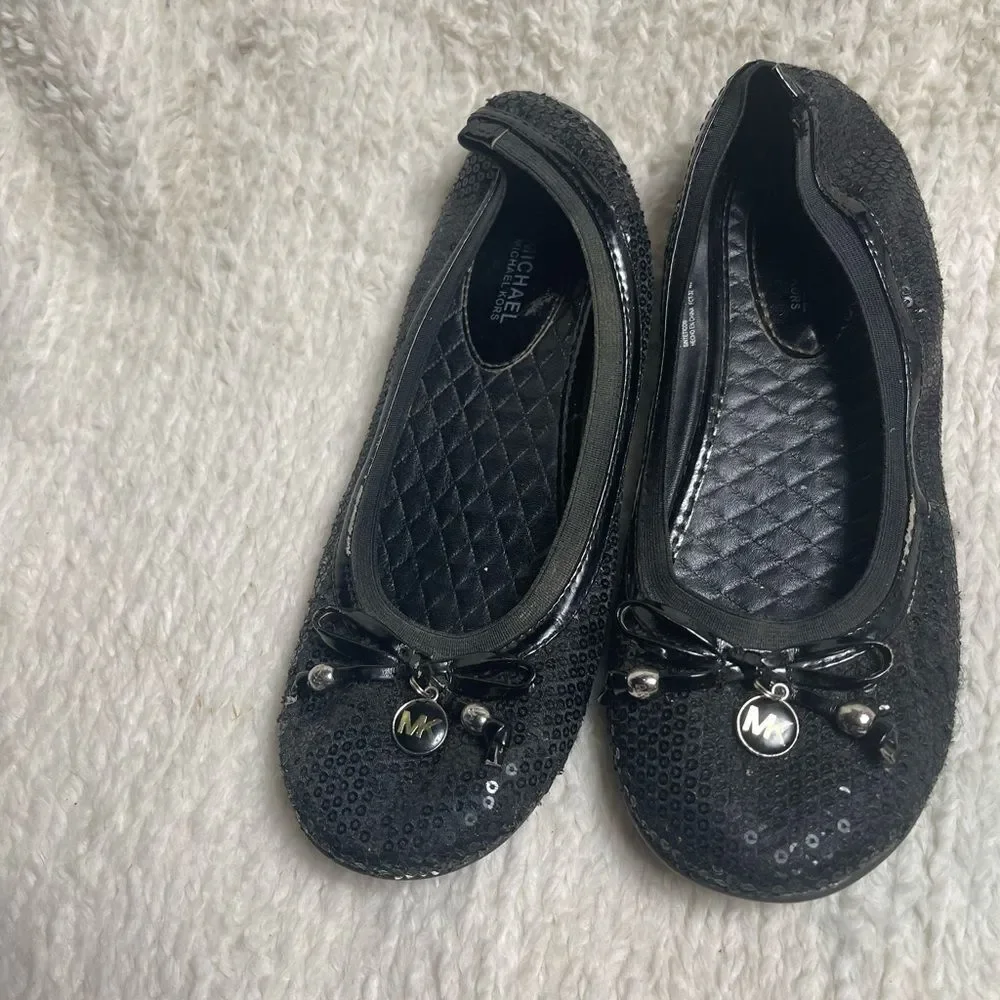 Michael Michael Kors Kory Black sequins ballet flats bow accent SZ5